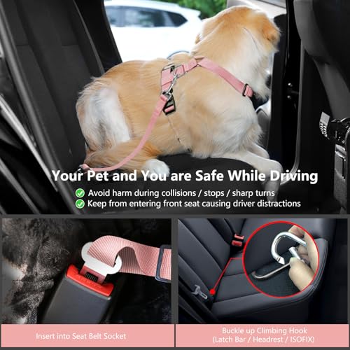 Dog Seat Belt (Pink Daisy / L (Chest: 22-32.3", Neck: 16.9-26"))