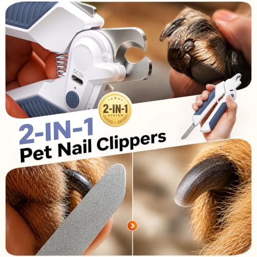 2-in-1 Cat Nail Clipper with Light for Small Medium Large Dogs (Blue)