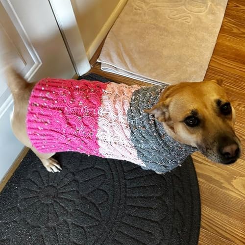 Color Block Dog Sweater for Small Dogs Turtleneck Thermal Knit (Large (20-30lbs) / 02# Pink)