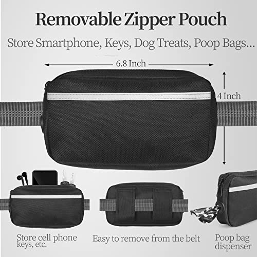 Hands Free Dog Leash with Zipper Pouch (Grey / Large)