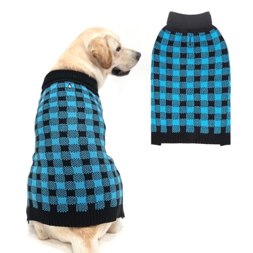 Dog Sweaters for Large Medium Small Dogs (M - Chest 22", Back 16" / Blue&Black)