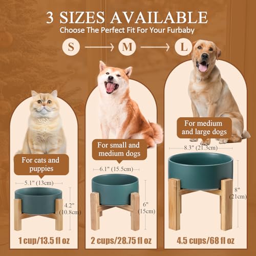 Ceramic Elevated Dog Bowl with Bamboo Stand (Medium / Yellow)