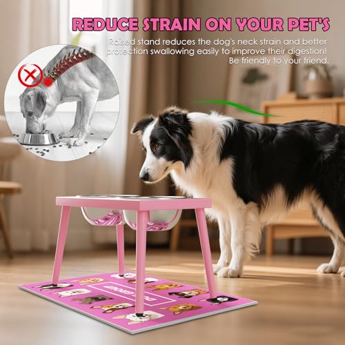 Adjustable Elevated Dog Bowl Stand with Slow Feeder (Height-10inch / Pink-L with slow feeder)