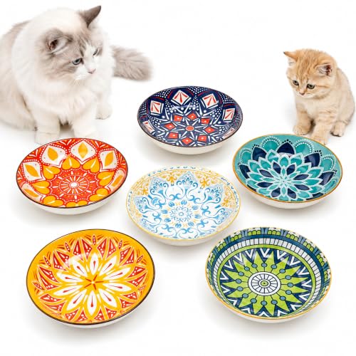 Ceramic Cat Bowls Set of 6 (Floral - No Pads)