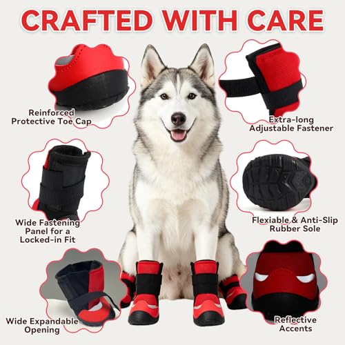 Dog Shoes for Hot Pavement Paw Protectors (RED / #6 (Width 2.2 inch) for 31-40 lbs)