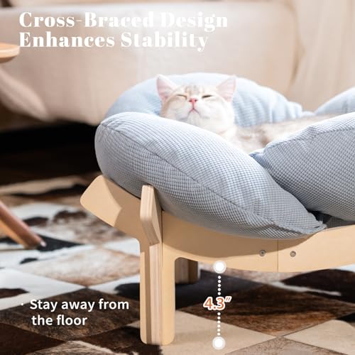 Elevated Cat Bed for Indoor Cats Couch Sofa Flower (Light Blue)