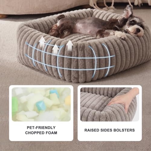 Medium Dog Beds for Medium Dogs Washable (Khaki / M Plus (30"x24"x8"))