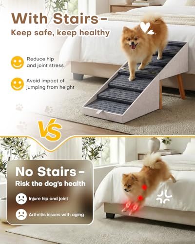 Split Ottoman Dog Ramp for Bed and Couch (21.06" H- Apricot)