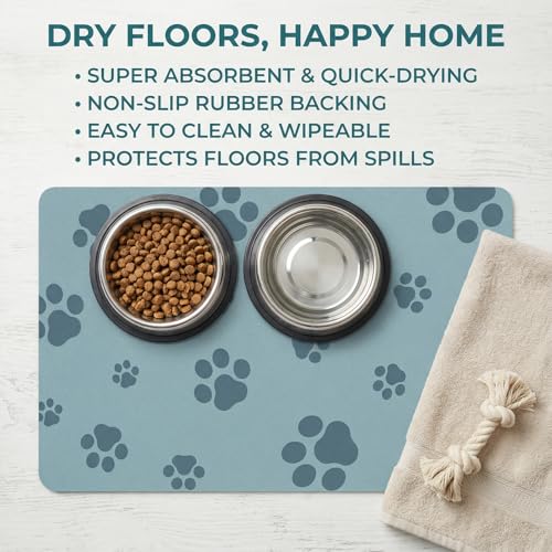 Pet Feeding Mat Dog Cat Food Mat Absorbent No Stains Quick Dry Rubber Bottom Anti (Gray Blue-JY / 12"×20")
