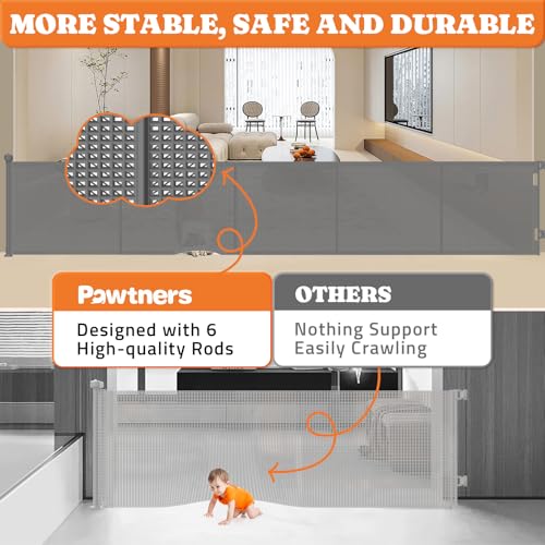 Retractable Baby Gates Extra Wide (Gray / 41" Tall x 120" Wide)