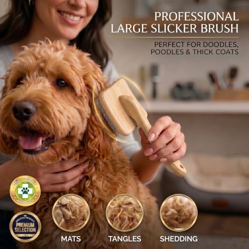 Slicker Brush for Dogs Grooming Kit with Cleaning Rake Tool 4PCS (Naturally)