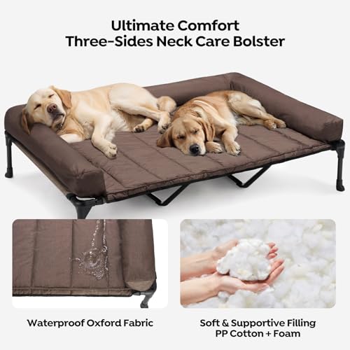 Outdoor Elevated Dog Bed with Waterproof Bolster Cushion (Brown / 59.0"L x 37.5"W x 9.0"Th)