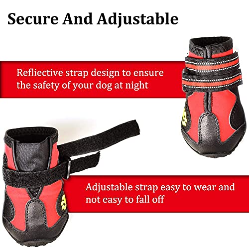 Dog Boots & Paw Protectors Non (Size 3: （2.5''x1.9'')(L*W) for 23-33 lbs / Red)