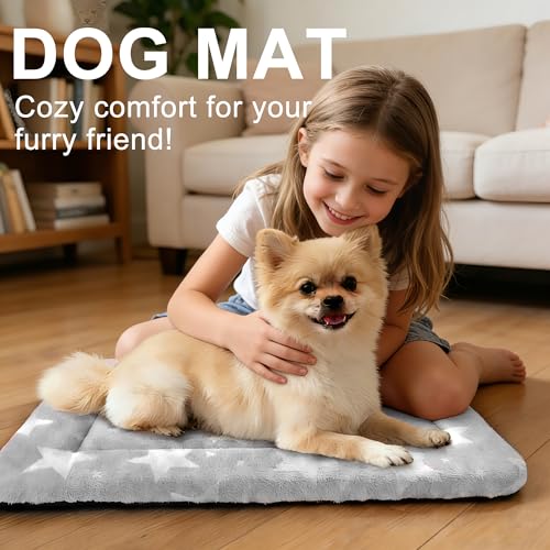 Dog Bed Mat Soft & Comfortable Dog Kennel Pad for Crate (S(24"*18"*1.5") / Big&Little Stars Grey-1pc)