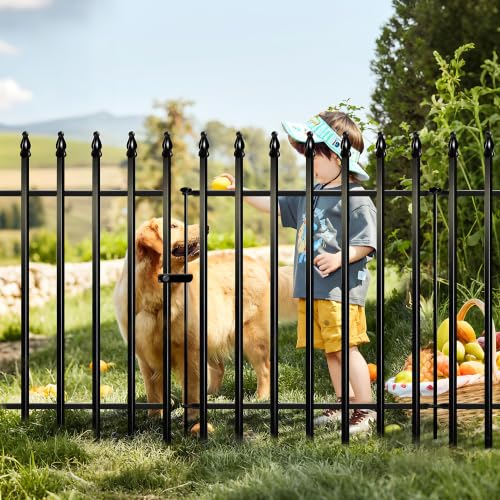 36" H x 28" W Metal Garden Fence with Gate (Black / 36″ H x 11.6 ft (4 Panels + 1 Gate))