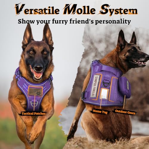 Tactical Dog Harness Medium Sized (M(chest:20.1"-33.9",neck:17.7"-22.3",back:7.5") / Purple)