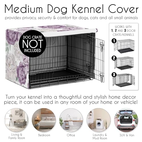 36in. Medium Dog Crate Cover (Purple and Ivory Peony / 36in. x 24in. x 23.5in.)