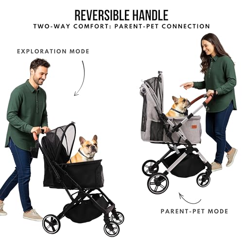 Foldable Dog Stroller for Small Medium Dogs & Cats (Grey)