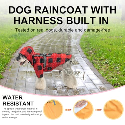Dog Raincoats for Small Dogs (Buffalo Red / S(Back 13.2", Chest 18.5", Neck 13.9"))