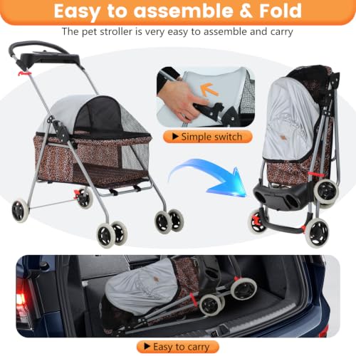 Foldable Pet Stroller for Small (Leopard Skin)