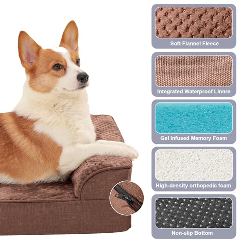 Waterproof Dog Bed for Small Dogs (Fluffy Style-Brown / L(36"x27"x3"))