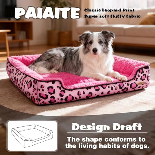 Rectangle Washable Dog Bed for Large (Pink / Small(18.9"x18.9"x6.3"))