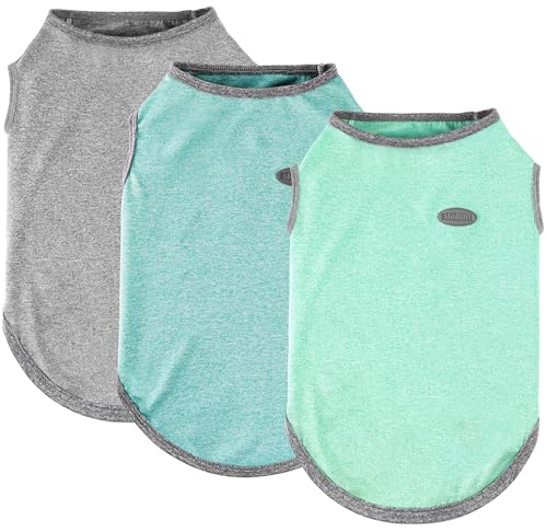 3 Pack Lightweight Sun Protection Dog Shirt Breathable Sleeveless Dog T Shirts Extra Soft Top Tank Dog Clothes for Outdoor Activities (Dark Gray + Light Green + Mint Green / XS (Back: 10.2",Chest: 15.8", Neck 10.6"))