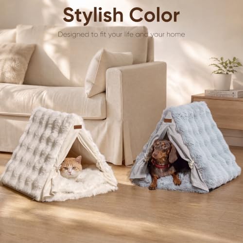 Cat Cave Bed Sturdy Frame Washable Cat Tent Bed with Curtain (Grey / 20"L x 20"W x 17"Th)