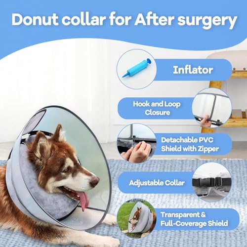 Upgraded Inflatable Dog Cone Collar with Transparent Anti (L (Neck: 15-18") / Grey)