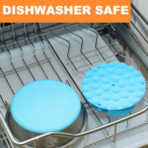 2-in-1 Metal Dog Bowl with Slow Feeder Insert, Stainless Steel Dog Bowls Food Grade 304, Water Food Bowl with Anti-Slip Silicone Base for Small, Medium, Large Dogs (5 Cups / Light blue)