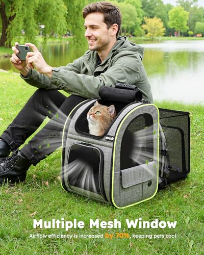 Cat Backpack Expandable (Grey / 12.6"L x 10.2"W x 16.5"H)