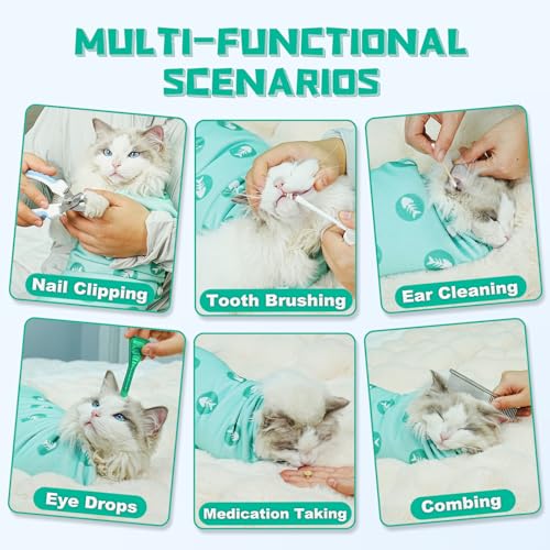 Cat Grooming Wrap for Nail Trimming (M-21.6in ( Weight:＜ 6lbs ) / GreenBone)