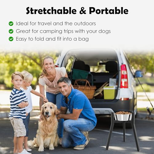 Elevated Dog Bowl Stand for Large Dogs (Height: 16.9", Width: 8.3-12.6" / Black, 16.9H-Square)