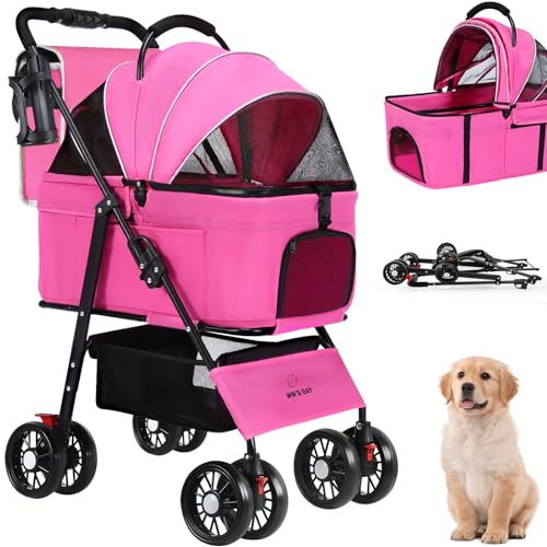 3 in 1 Pet Dog Stroller for Small Medium Dogs 10 (Pink)