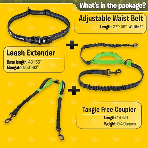 Exquisite Hands Free Leash for Two Large Dogs. Premium Quality & Versatile Waist Leash for Dog Walking No Tangle. You Will Absolutely Love This Amazing 2 Dog Gear (Black & Green)