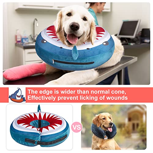 Dog Cone Collar Alternative After Surgery (Shark Donut / M(Neck:13"-16"))