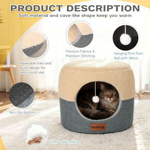 2-in-1 Foldable Cat Bed for Indoor Cats, Cat Cave & Sofa Bed (Grey / M-17.7" x 17.7" x 13.8"H)