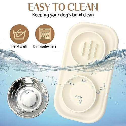 Dog Bowls Set with Feeding Mat Double Puppy Food and Water Bowl Grey (Grey)