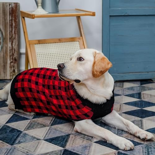 Dog Sweaters for Large Medium Small Dogs (M - Chest 22", Back 16" / Red&Black)