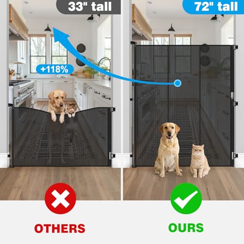 Reinforced 72" Extra Tall Cat Gate for Doorway (Black / 72" Tall x 55" Wide（ With Reinforced Bar ）)