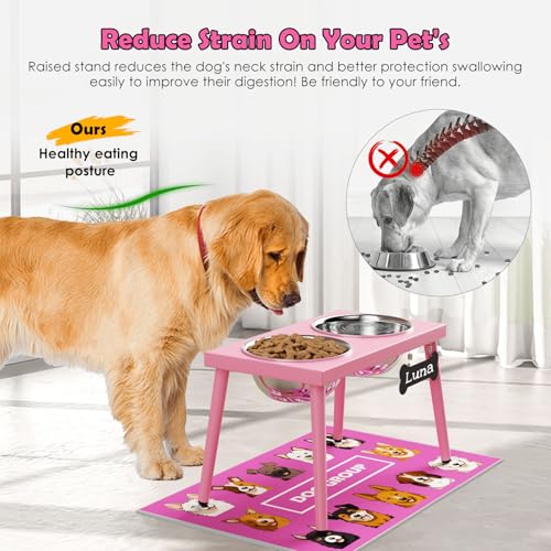 Raised Dog Bowl Stand for Large Medium Dogs (Height-10inch / Pink-L)