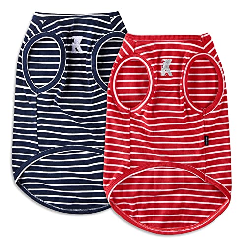 Dog Shirt Soft Cotton Tank Top Lightweight Stretchy Red & Blue 2XL (Red + Blue / 2XL-(20~30lb) | Chest(~24"))