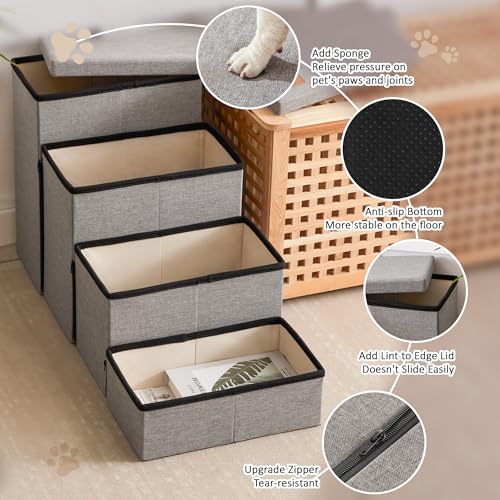 Dog Stairs for High Bed (Solid Grey / 37.4" X 17" X 21.3" H)