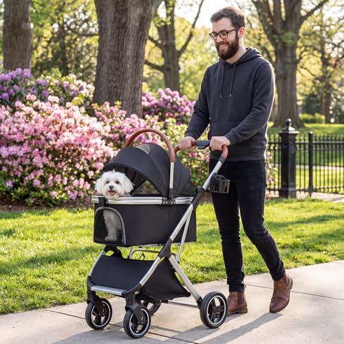 Dog Strollers for Small Medium Dogs Cats 44 lbs (Black)