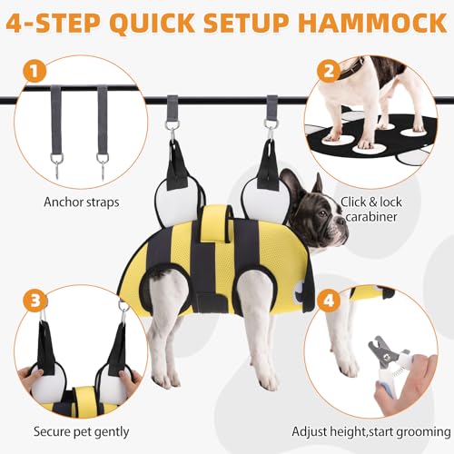 Dog Grooming Hammock for Small Dogs Cats (X-Small / Yellow Bee)