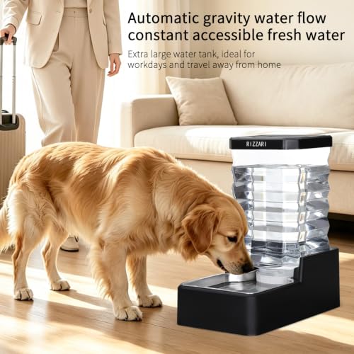 2.4Gallon Automatic Dog Water Dispenser (Black with Lid / 9L)