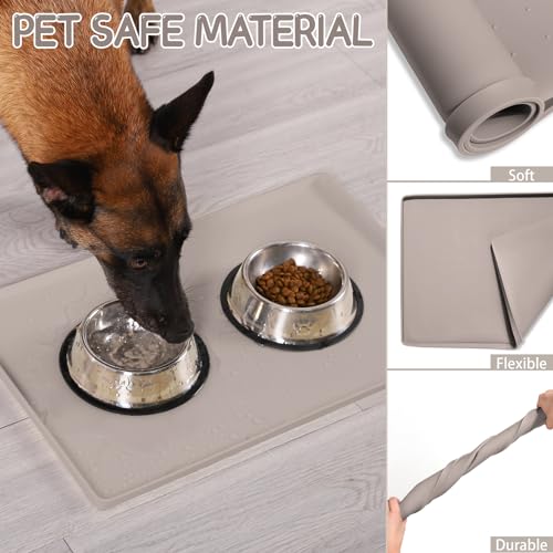 Silicone Cat & Dog Food Mat for Floors Waterproof (Taupe / 18''×12'')