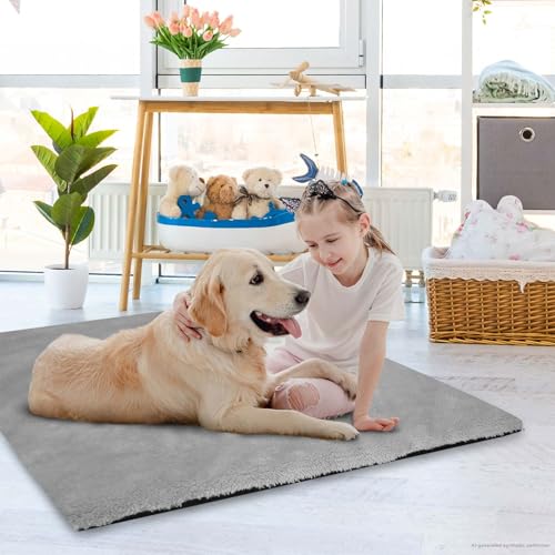 Dog Crate Pan Cover with Fluffy Top and Waterproof TPU Lining (Fits 36 inch Crate Pan / Gray)