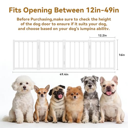 16" Freestanding Short Dog Gate for Small Dogs (White-16"h / Up to 48" W, 4 Panels)