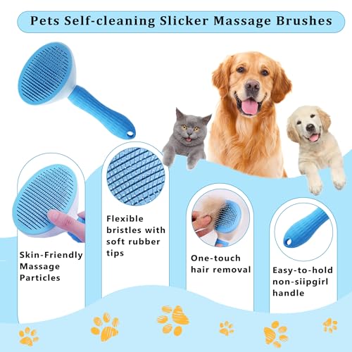 7PCS Dog Grooming Brush Kit for Shedding and Matted Fur (Blue)